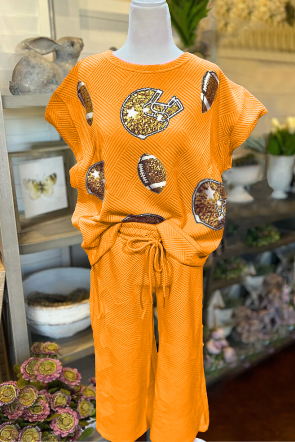 Football and Helmet Sequins Quilted Set