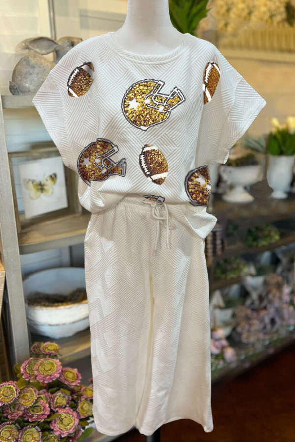 Football and Helmet Sequins Quilted Set