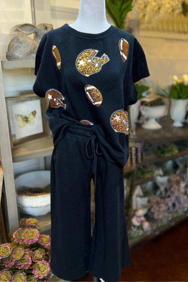 Football and Helmet Sequins Quilted Set