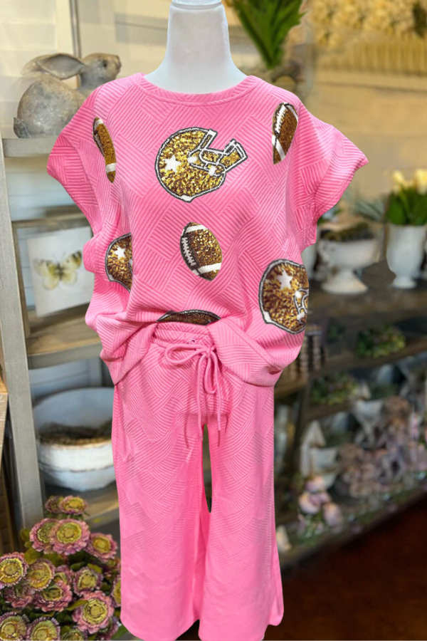 Football and Helmet Sequins Quilted Set