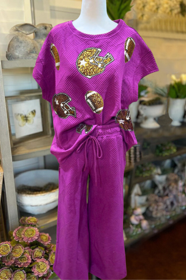 Football and Helmet Sequins Quilted Set