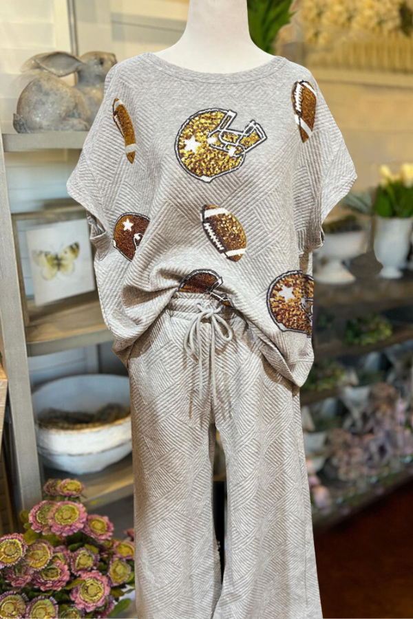 Football and Helmet Sequins Quilted Set