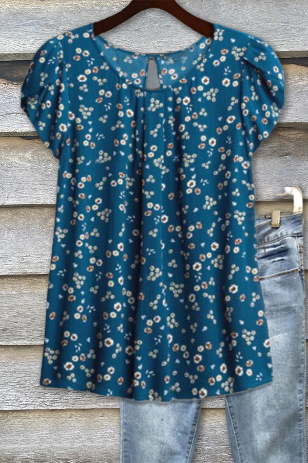 Navy Floral Ruffle Top