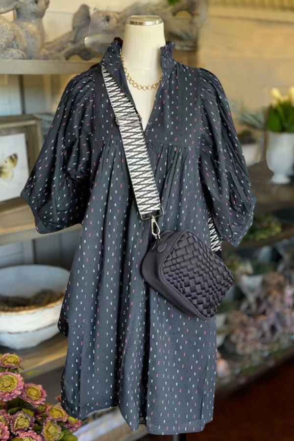 Nightfall Bubble Sleeve V-Neck Midi Dress