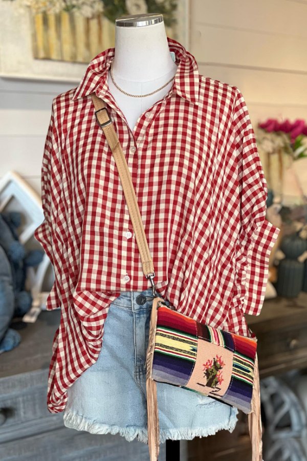 Oversized Casual Check Blouse