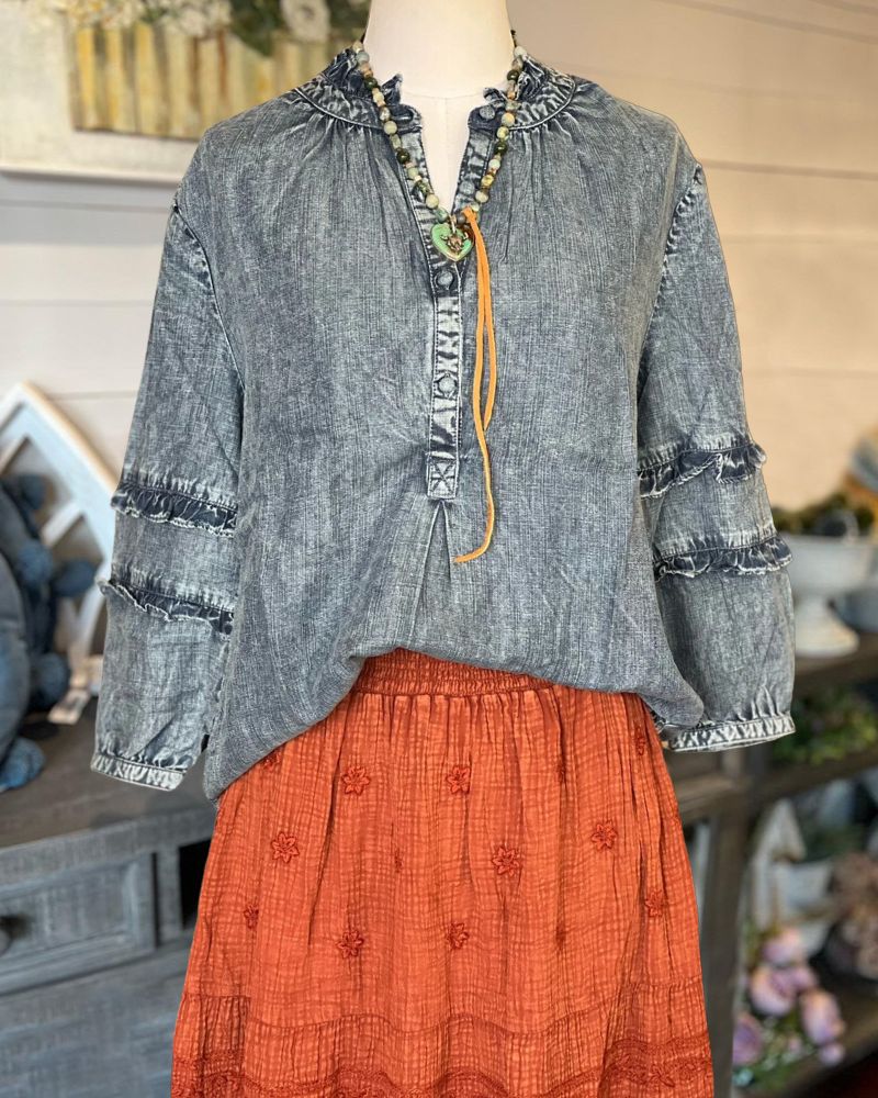Ruffled Denim Top