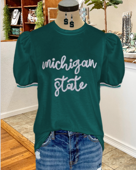 Michigan State Embroidered Top