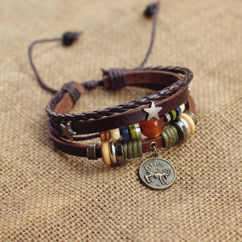 Stylish Leather Zodiac Bracelet