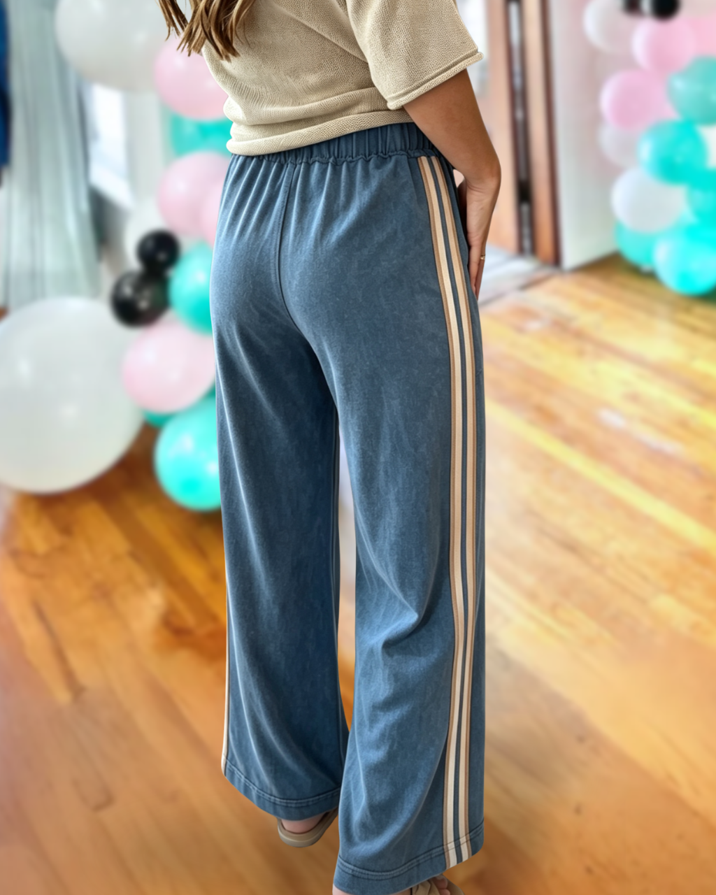Side-Stripe Washed French Terry Denim Pants