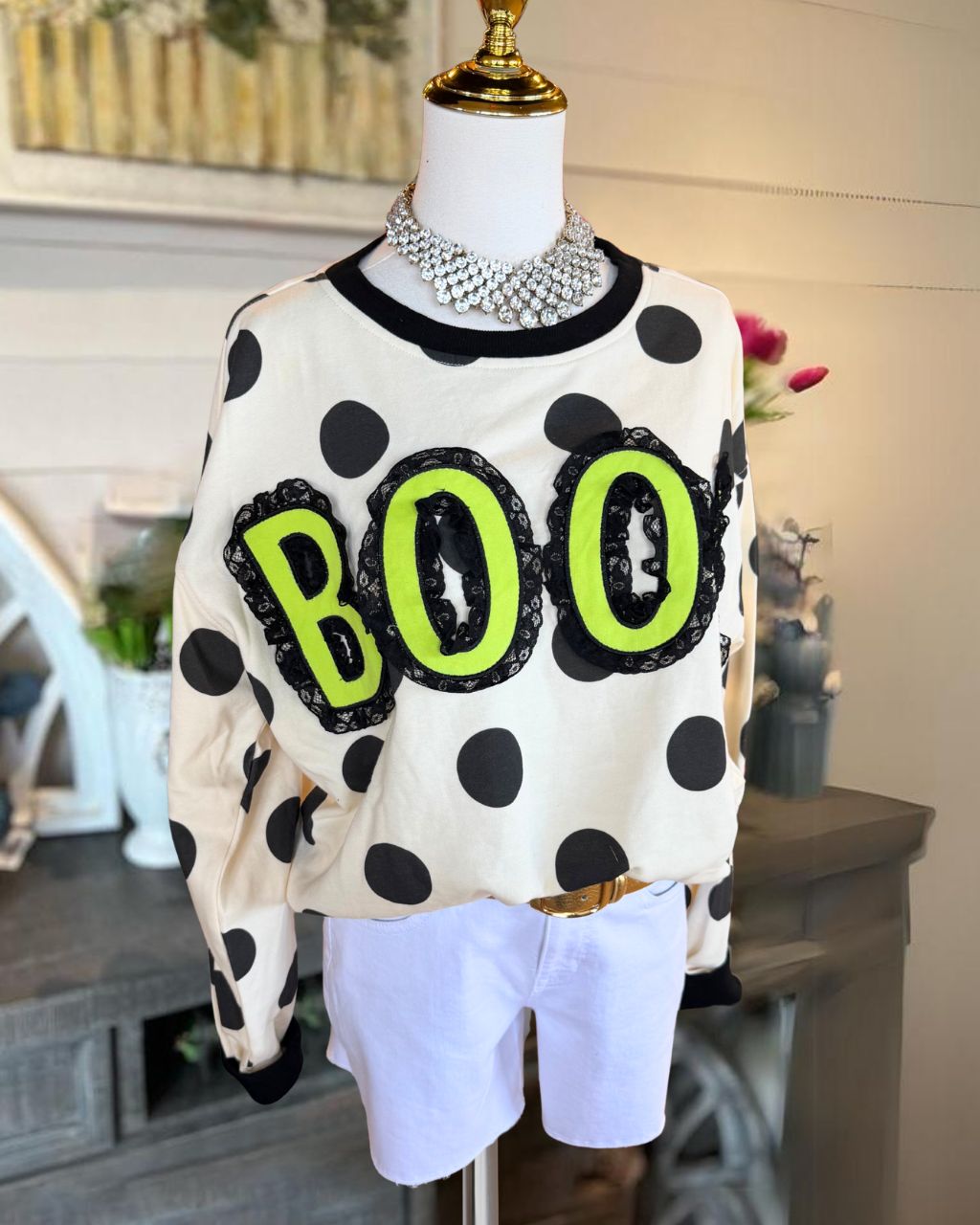 BOO Polka Dot Lace Embroidery Pullover