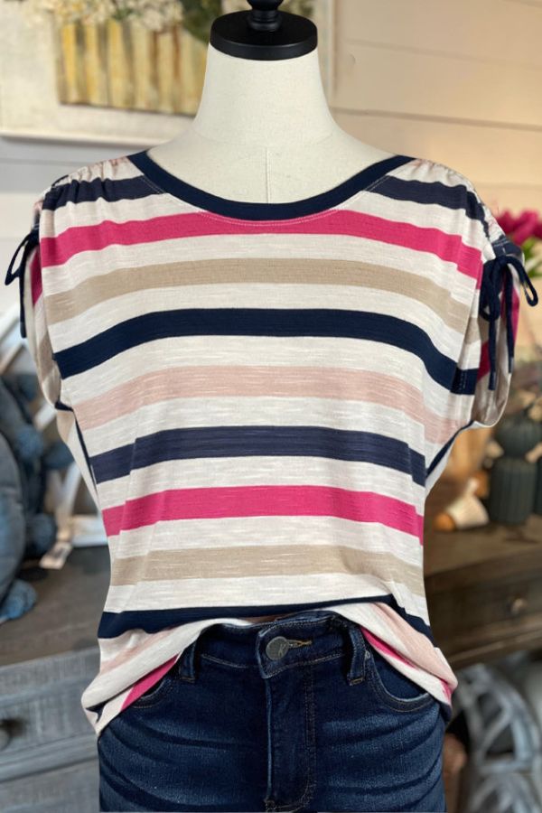 Striped Top in Fuchsia and Navy
