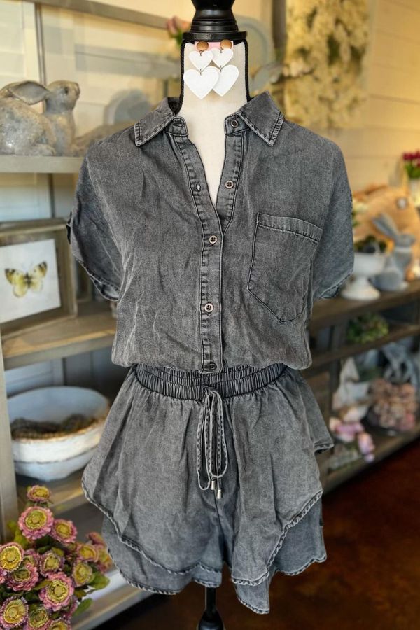 Ruffle Denim Romper