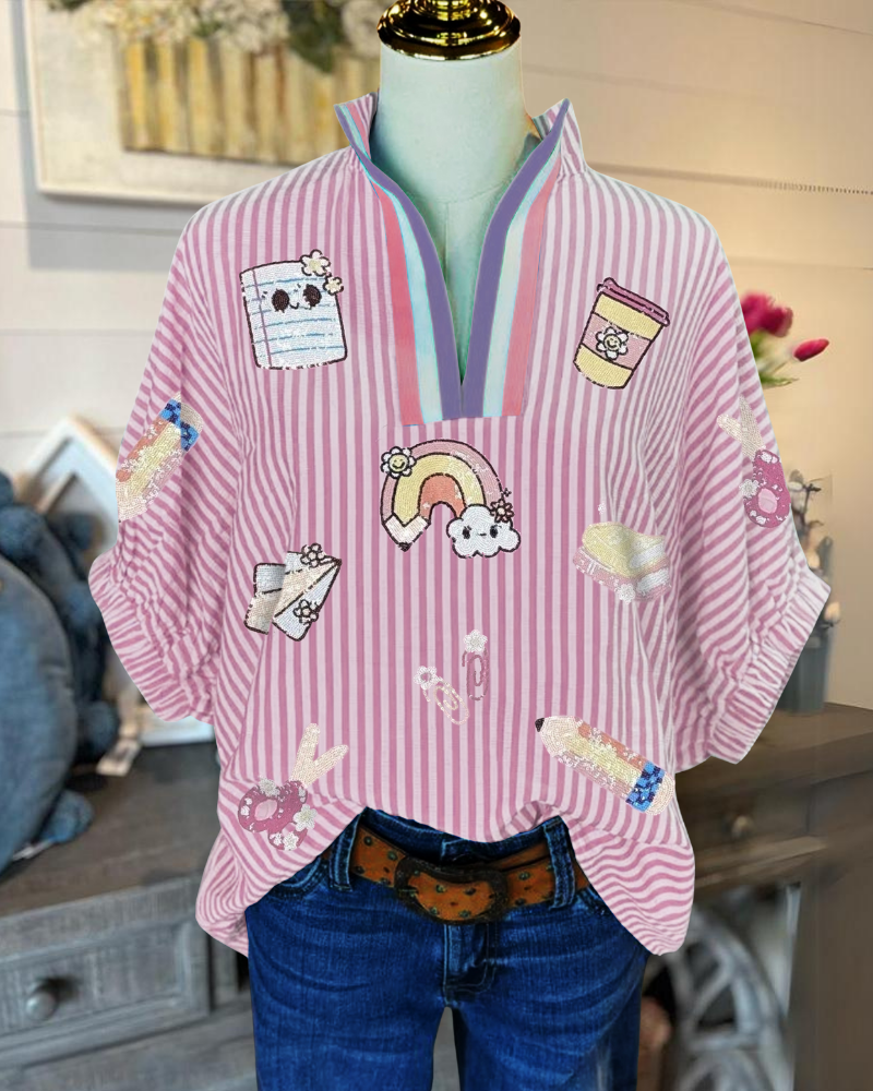 Cute Sequin Striped Top