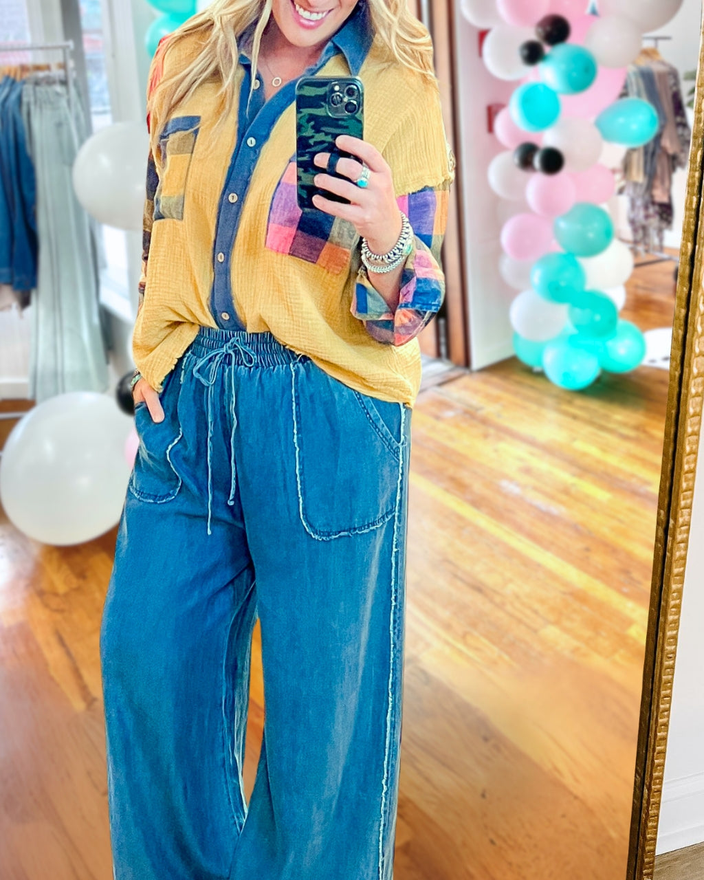 Plaid Patch Colorblock Shirt