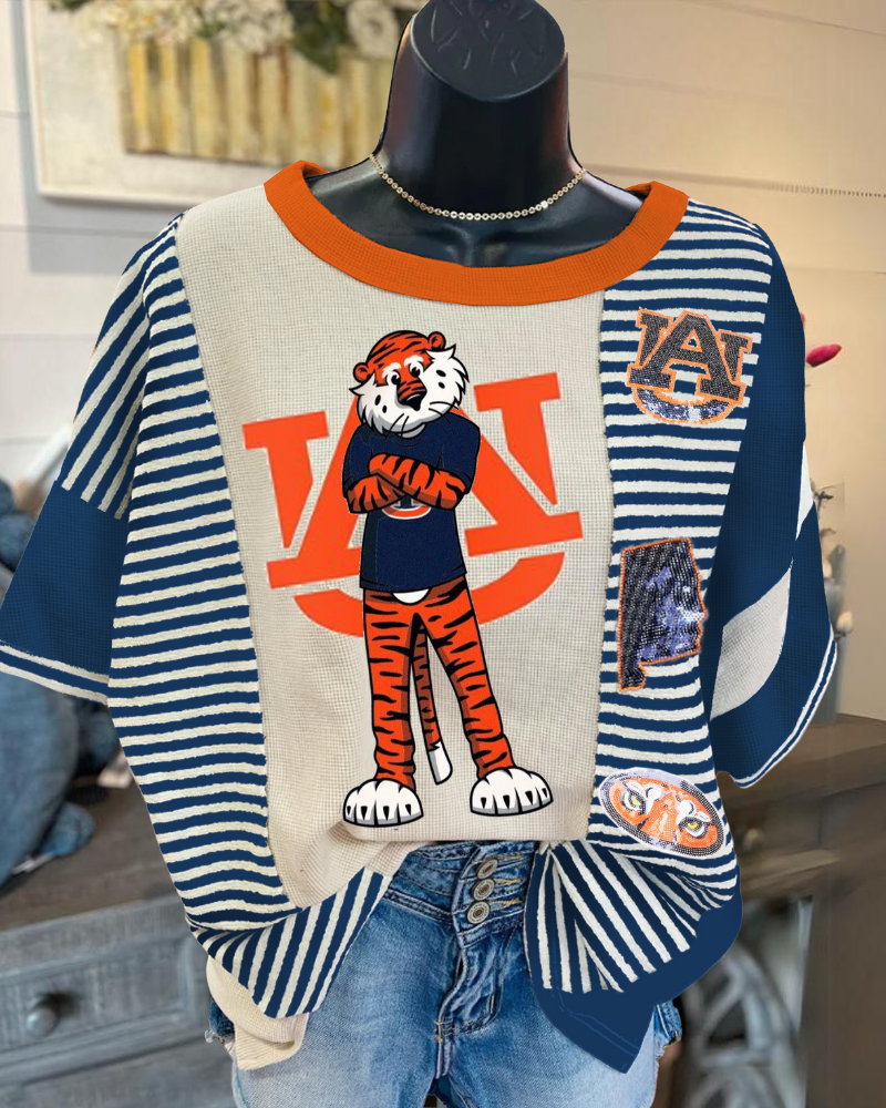 Sequin Auburn Tiger Striped Tee