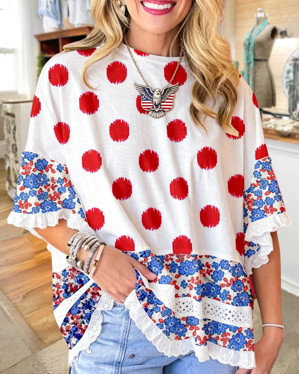 Polka Dot Floral Patchwork Top