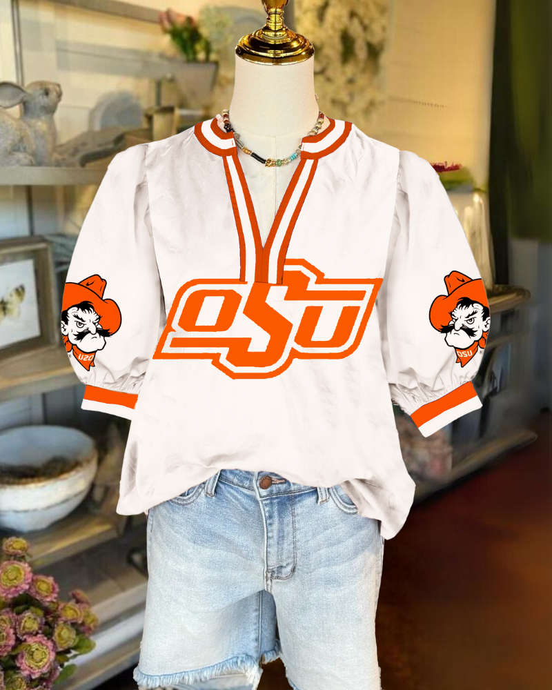 OSU Cowboys Striped Trim Top