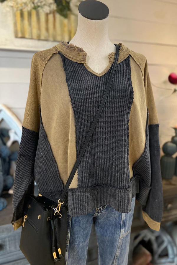 Patchwork Waffle Terry Sweatshirt