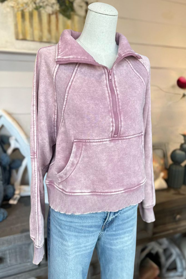 Mineral Washed Half Zip Sweatshirts