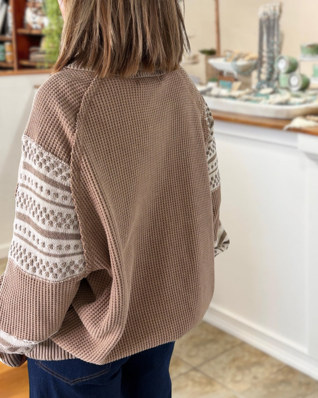Waffle Washed Distressed Pullover