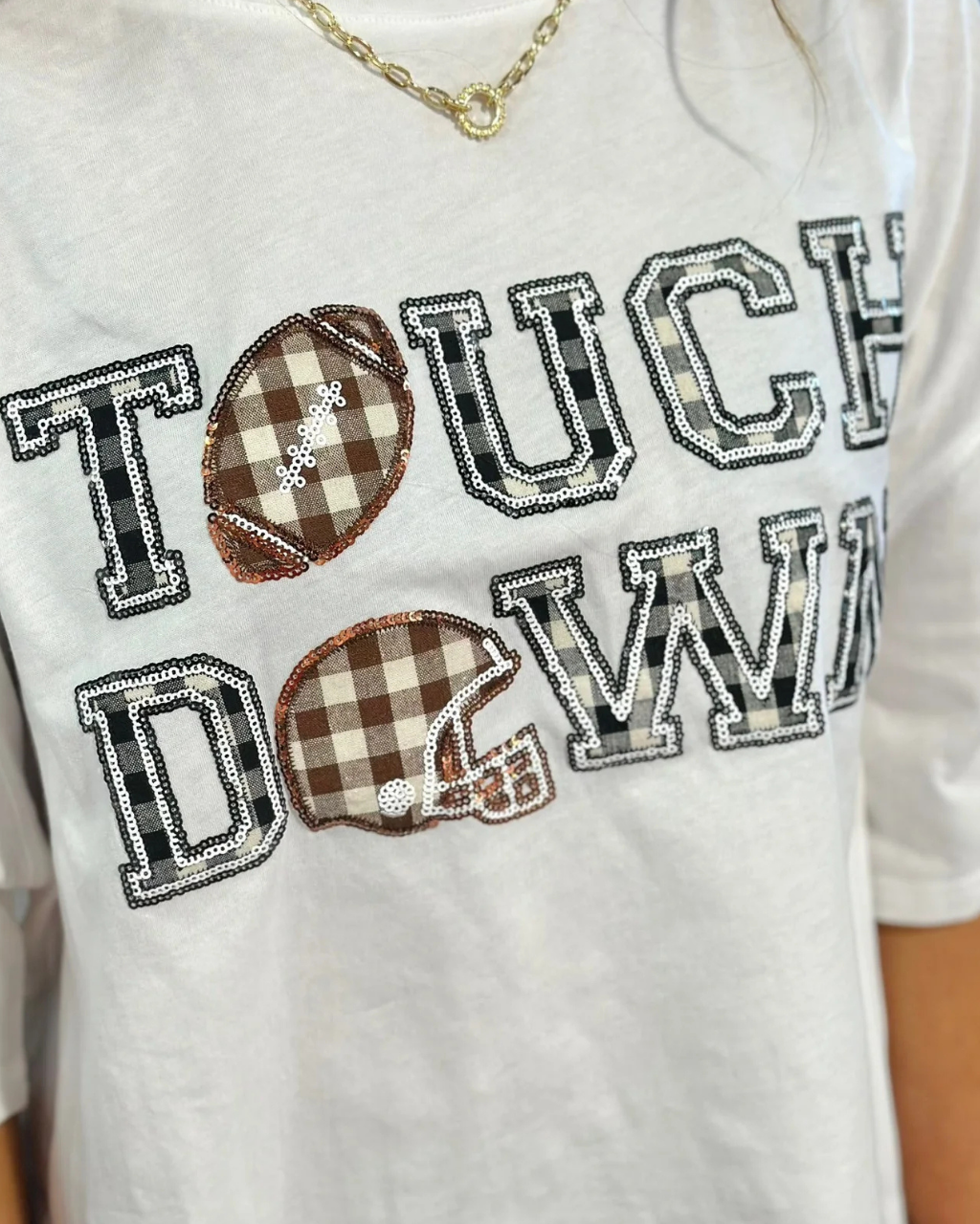 Touch Down Helmet Football Sequined T-Shirt