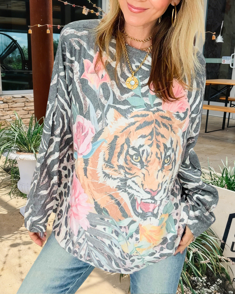 Trendy Tiger Floral Pullover