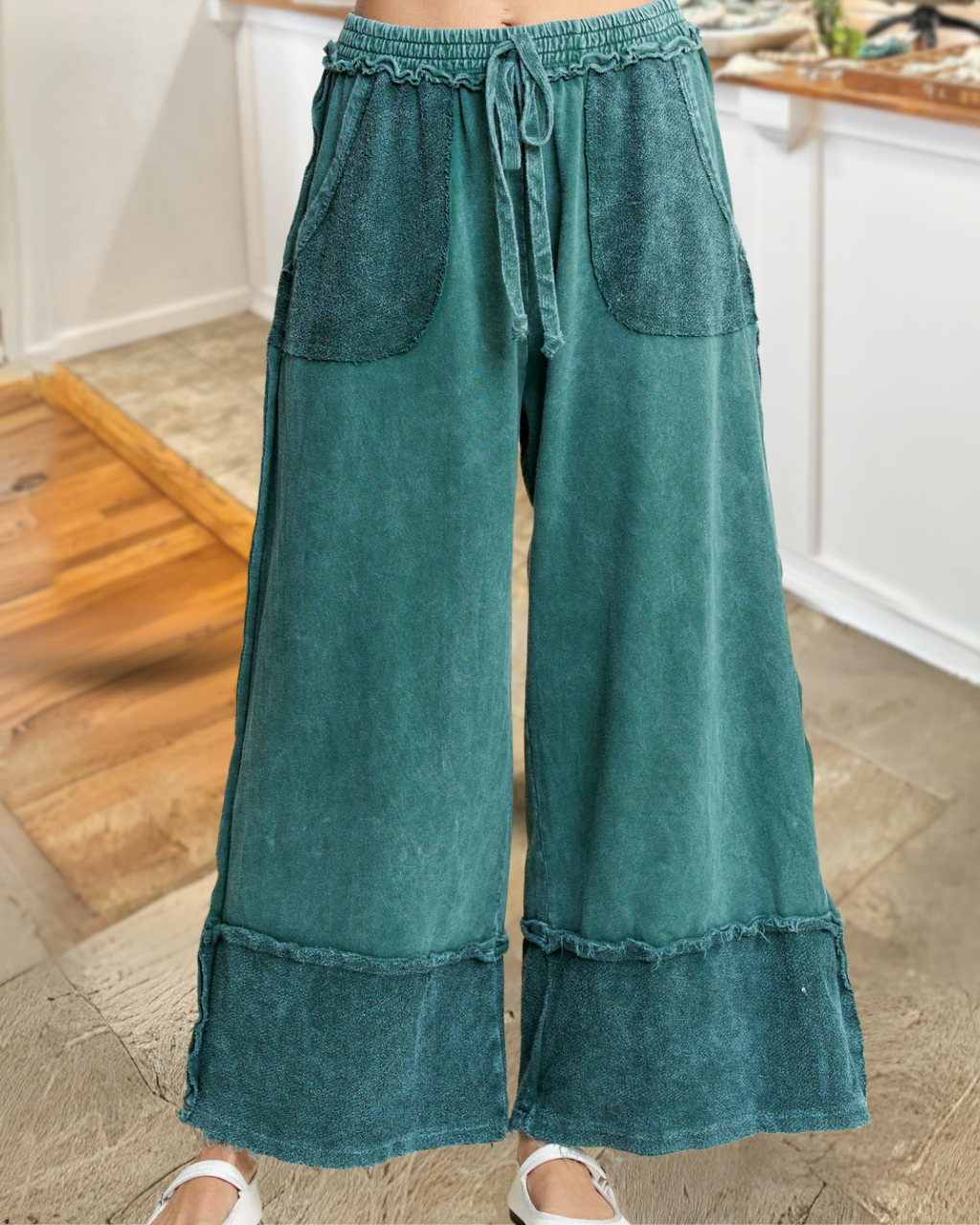 Patchwork Washed Wide-Leg Pants