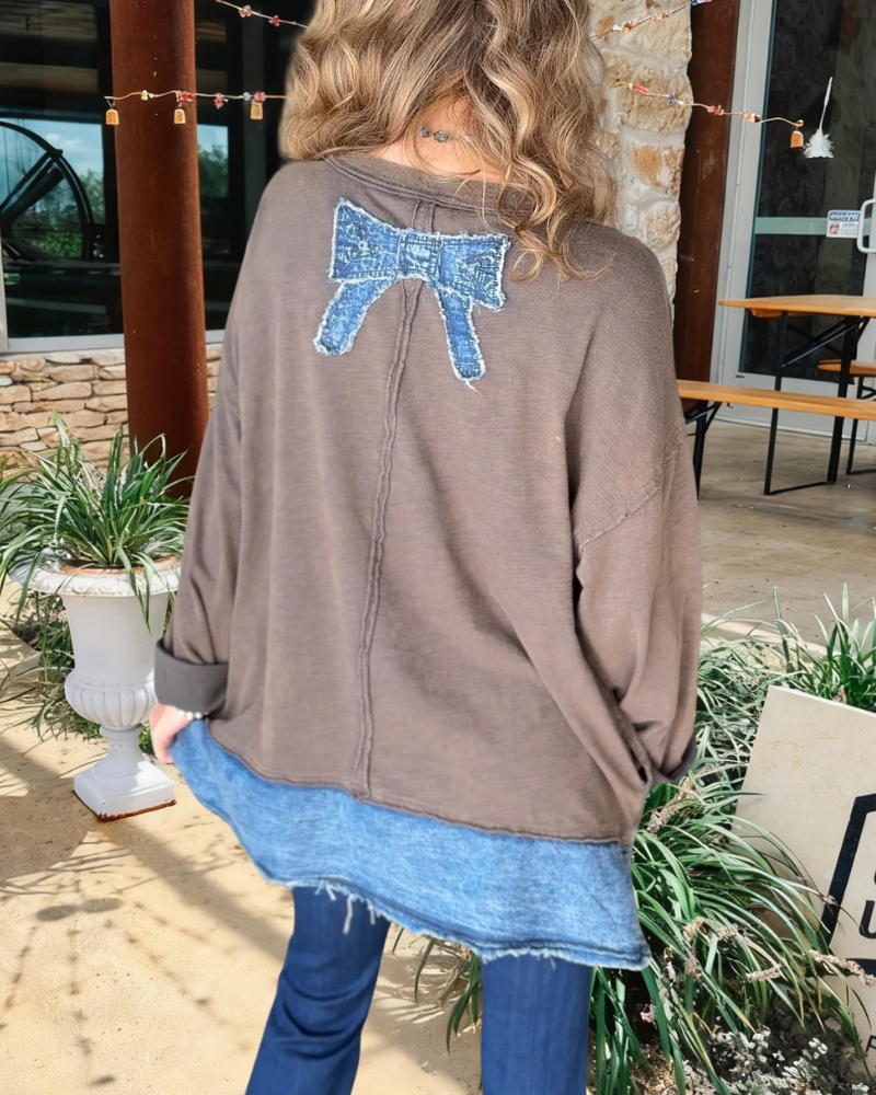 Bow Denim Patchwork Top