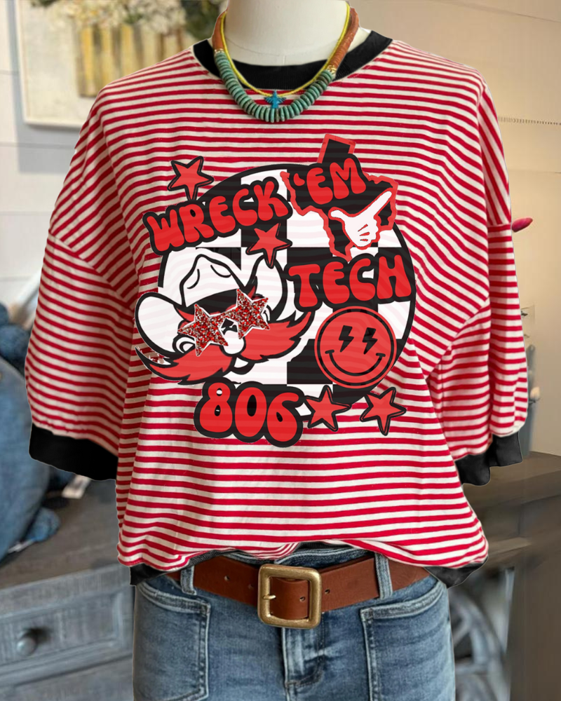 Raider Red WRECK 'EM Striped T-Shirt