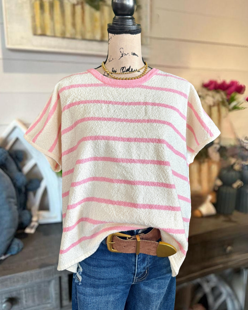 Striped Cap Sleeve Roundneck Top