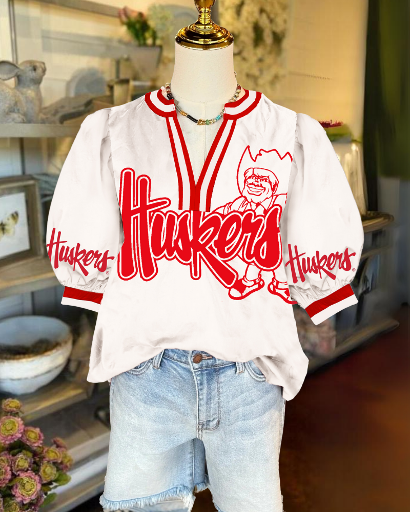 Nebraska Huskers Stripe Trim Satin Top