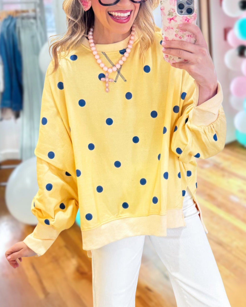 Color-block Polka-dot Pullover