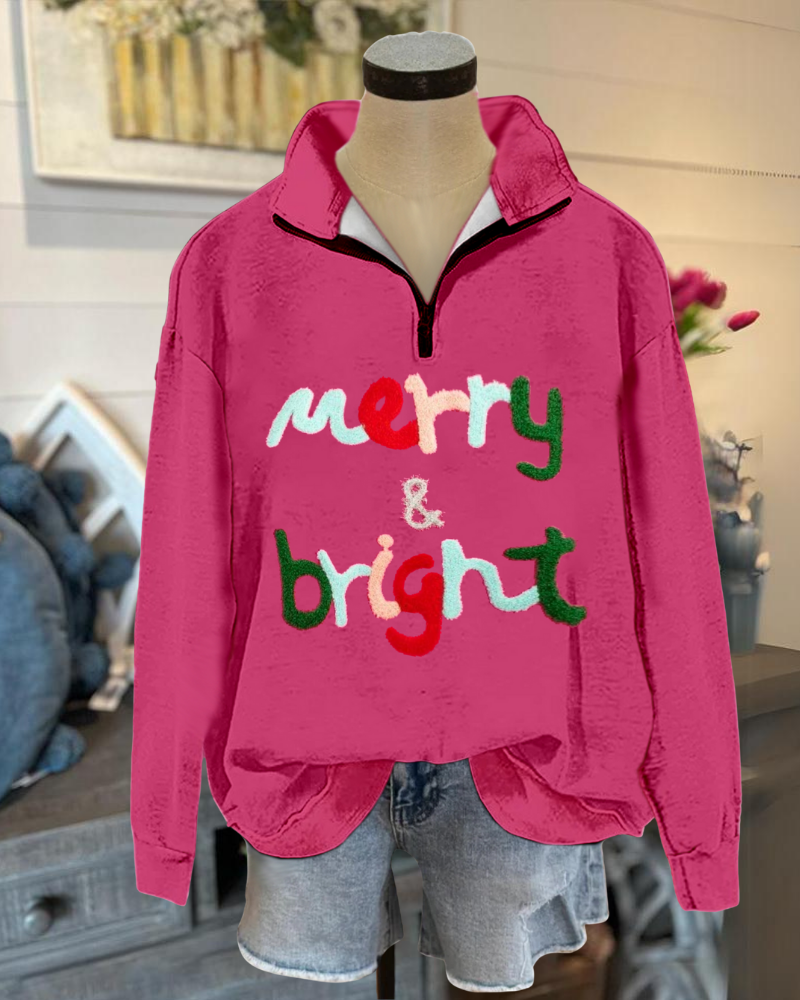 Merry & Bright Embroidered Half-zip Pullover