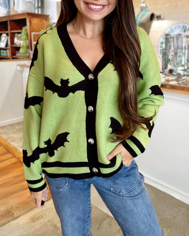 Bat Embroidered Knitted Cardigan
