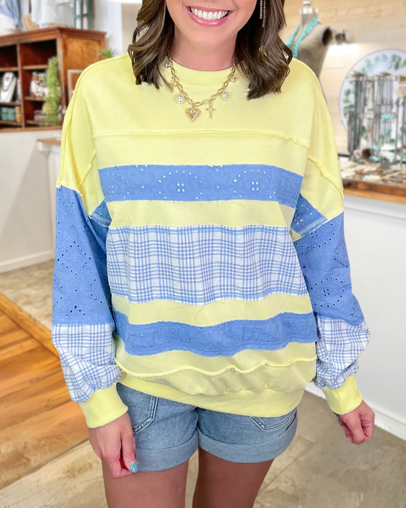 Colorblock Plaid Patchwork Sweatshirt