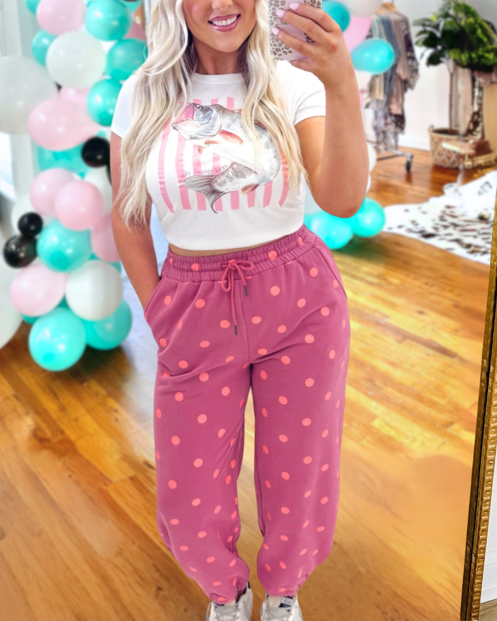 Vibrant Contrast Polka Dot Joggers