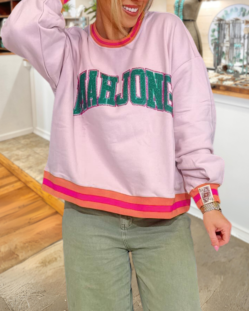 Mahjong Sequined Striped Trim Sweatshirt