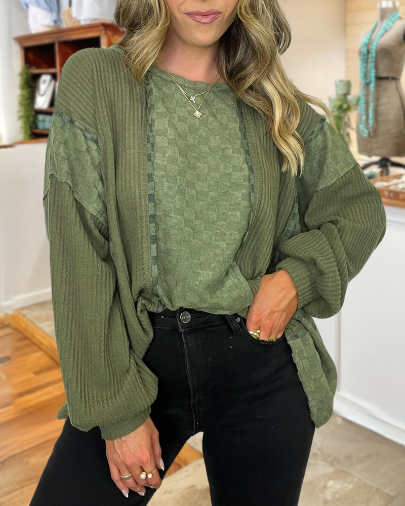 Brushed Check Waffle Knit Top