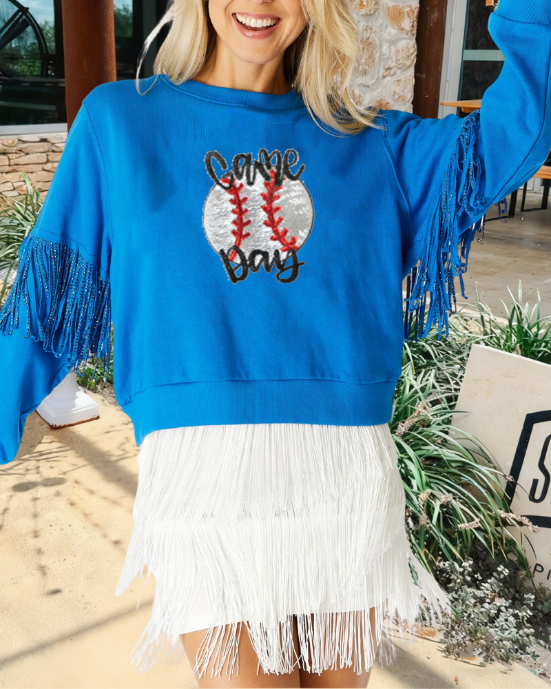 Baseball Embroidered Tassel Sweatshirt