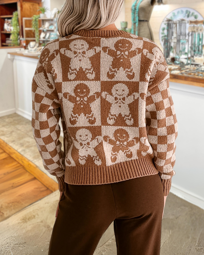 Gingerbread Checkerboard Ribbed Sweater