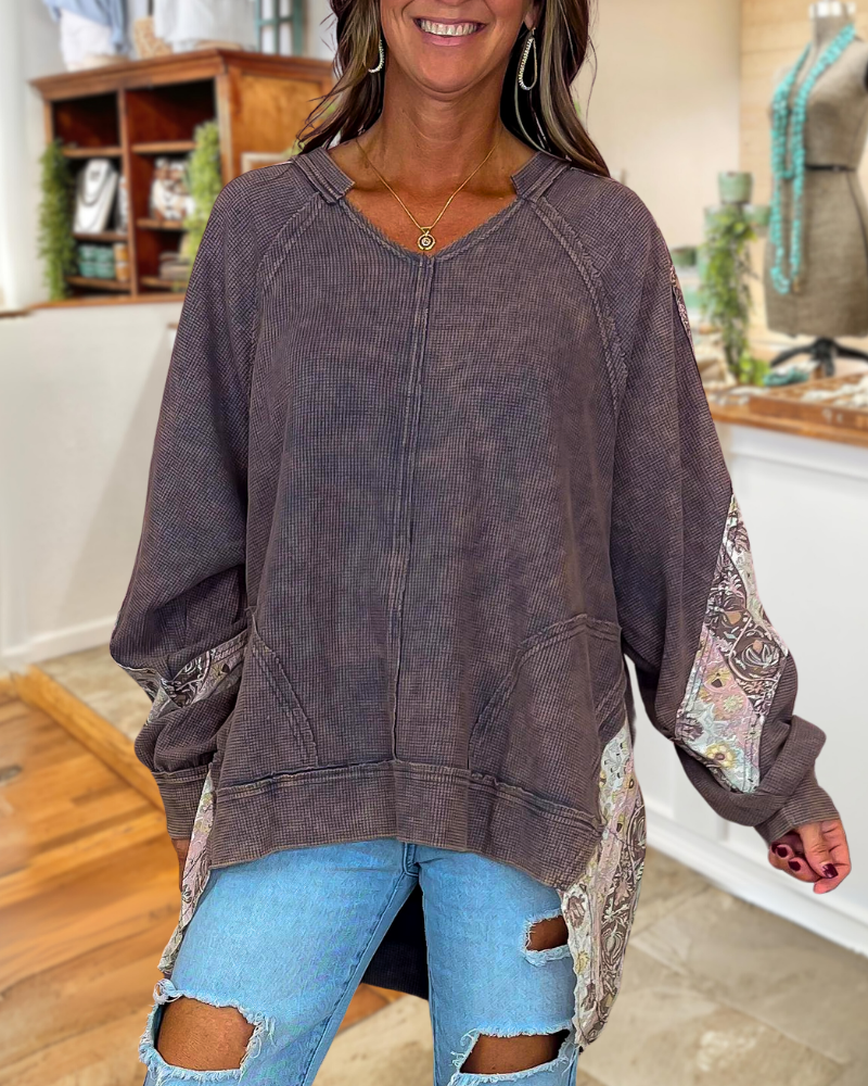 Mix Print Waffle Sweatshirt