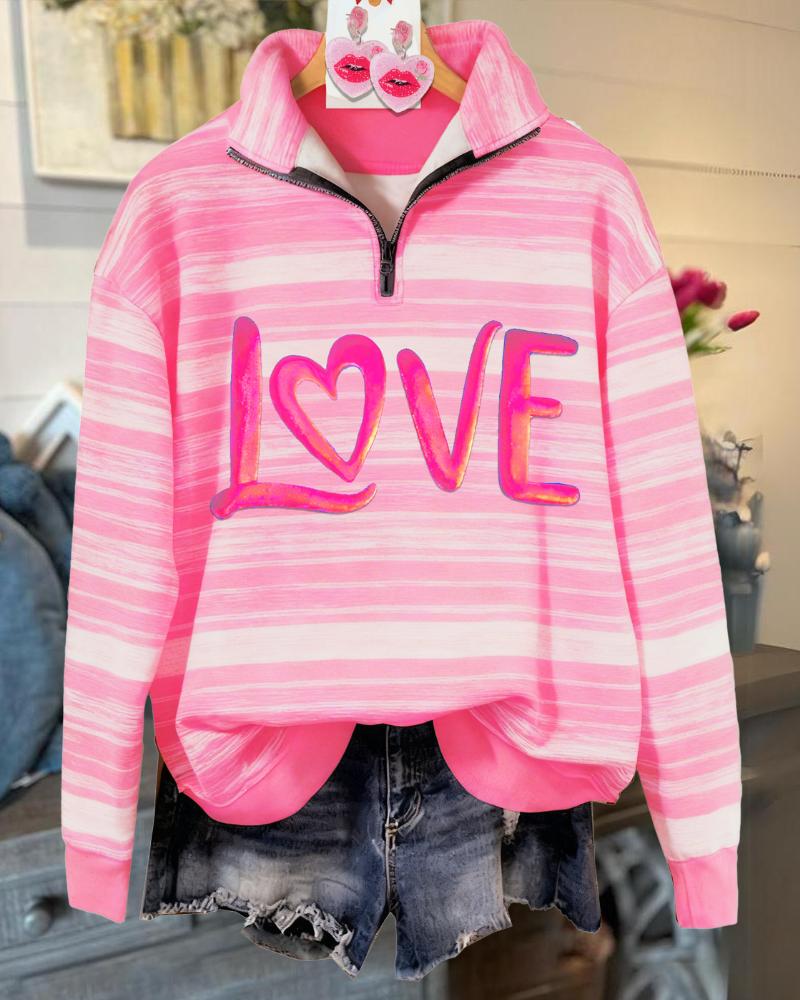 Love Striped Half-Zip Sweatshirt