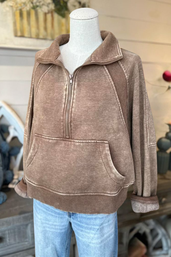 Mineral Washed Half Zip Sweatshirts