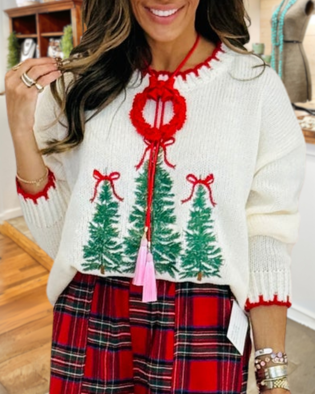 Bow Christmas Tree Knit Top