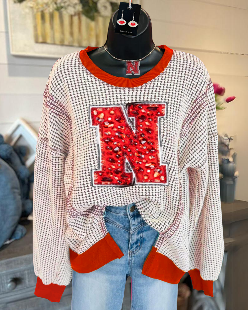 Nebraska Rhinestone Embroidered Sweatshirt