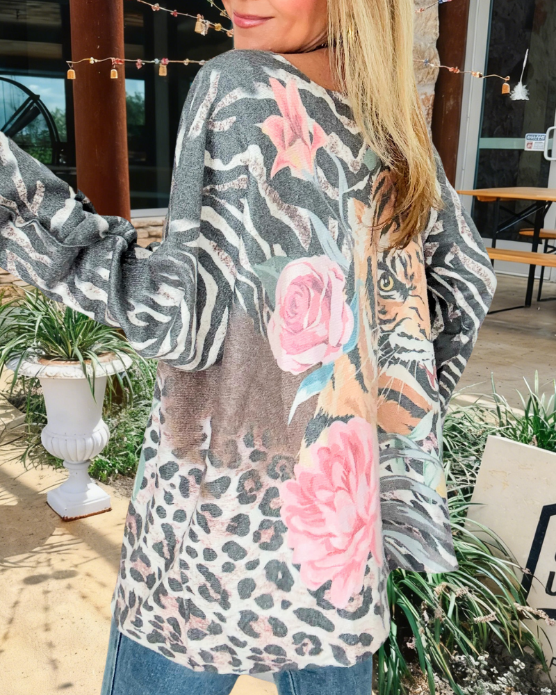 Trendy Tiger Floral Pullover