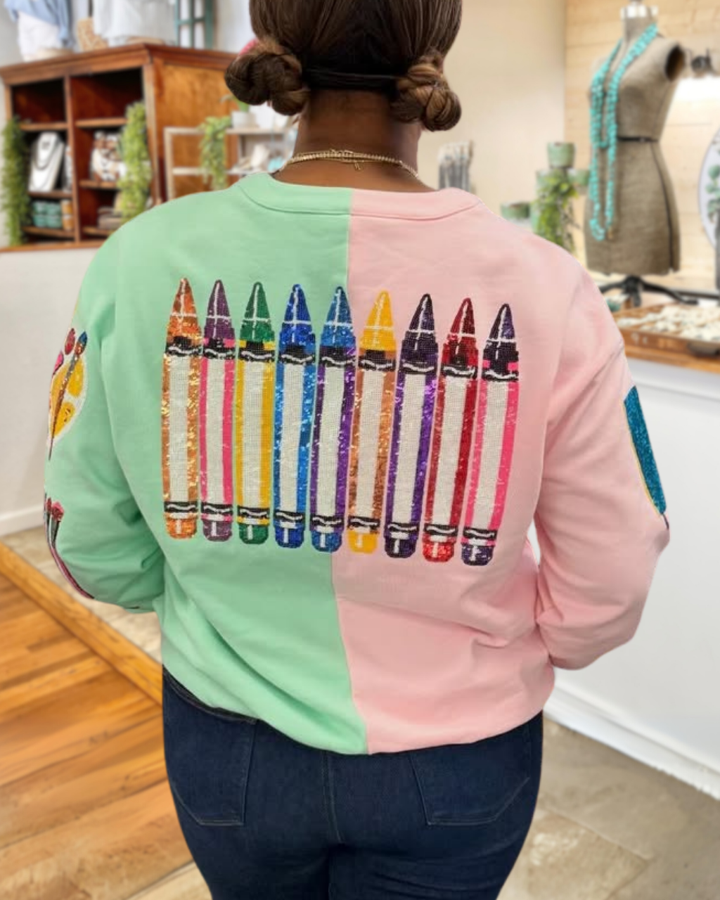 School Supplies Sequin Color-block Cardigan