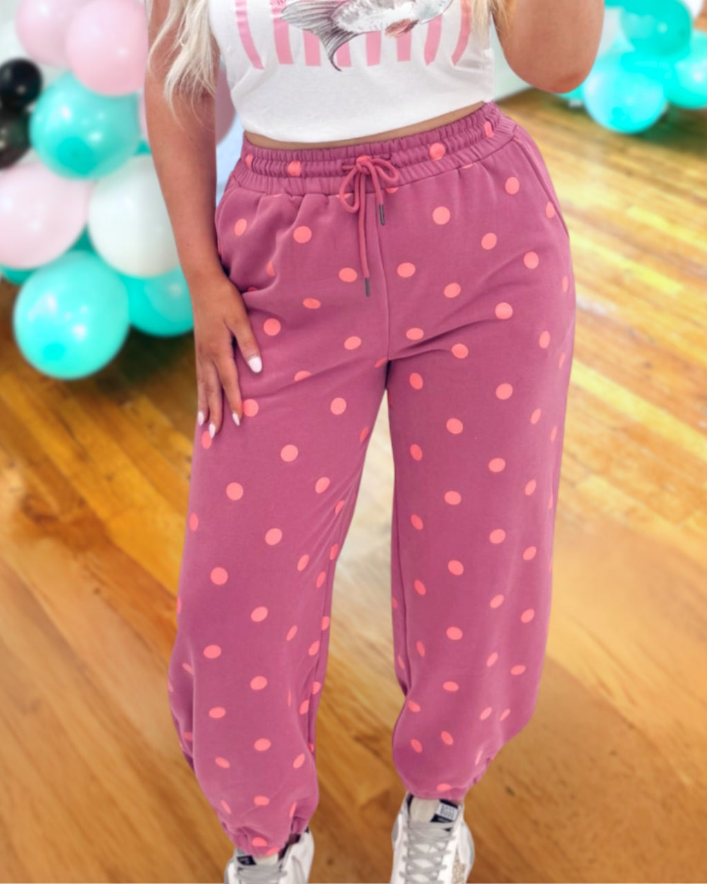 Vibrant Contrast Polka Dot Joggers
