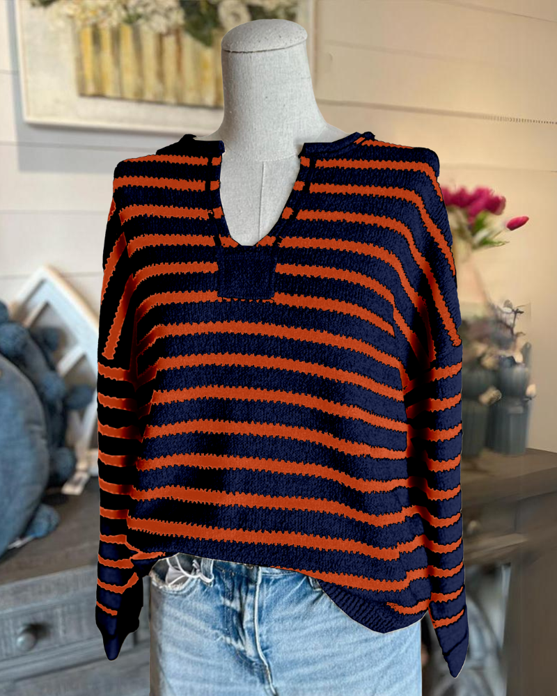 Striped Knit V-neck Top