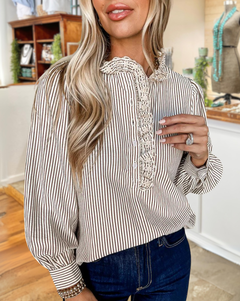 Striped Ruffled Detail Top